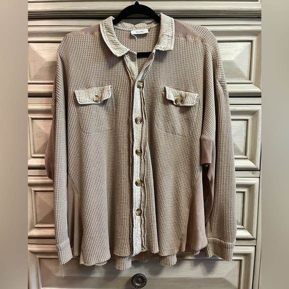 Oversized Tan Waffle Knit Shacket - Picture 3 of 10